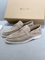 Beige Suede Penny Loafers
